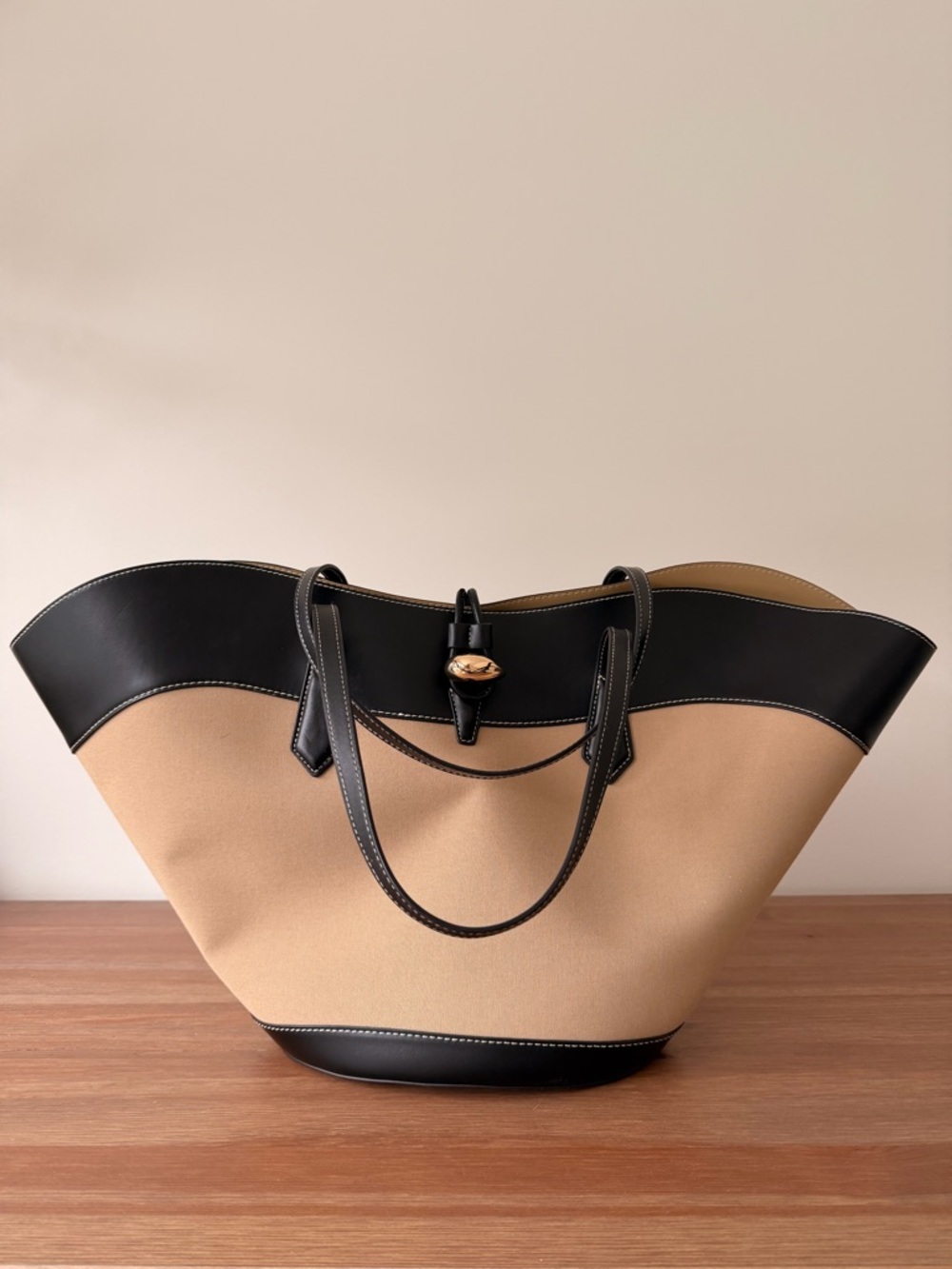 H&M Classic Two-Tone Tote Bag in Beige and Black
